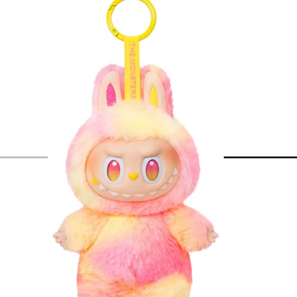 🆕Pop Mart Labubu The Monsters Pink & Yellow Plush Bunny Keychain Soft Kids Toy